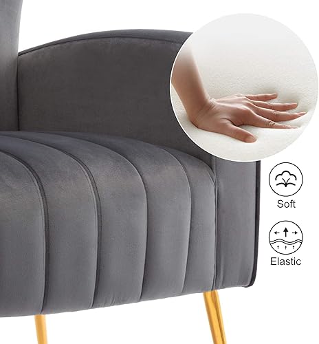 Miniatura 4 de HOMEFUN Silla decorativa de terciopelo, sillón tapizado con respaldo de ala, sofá individual con patas de metal para sala de estar, dormitorio,