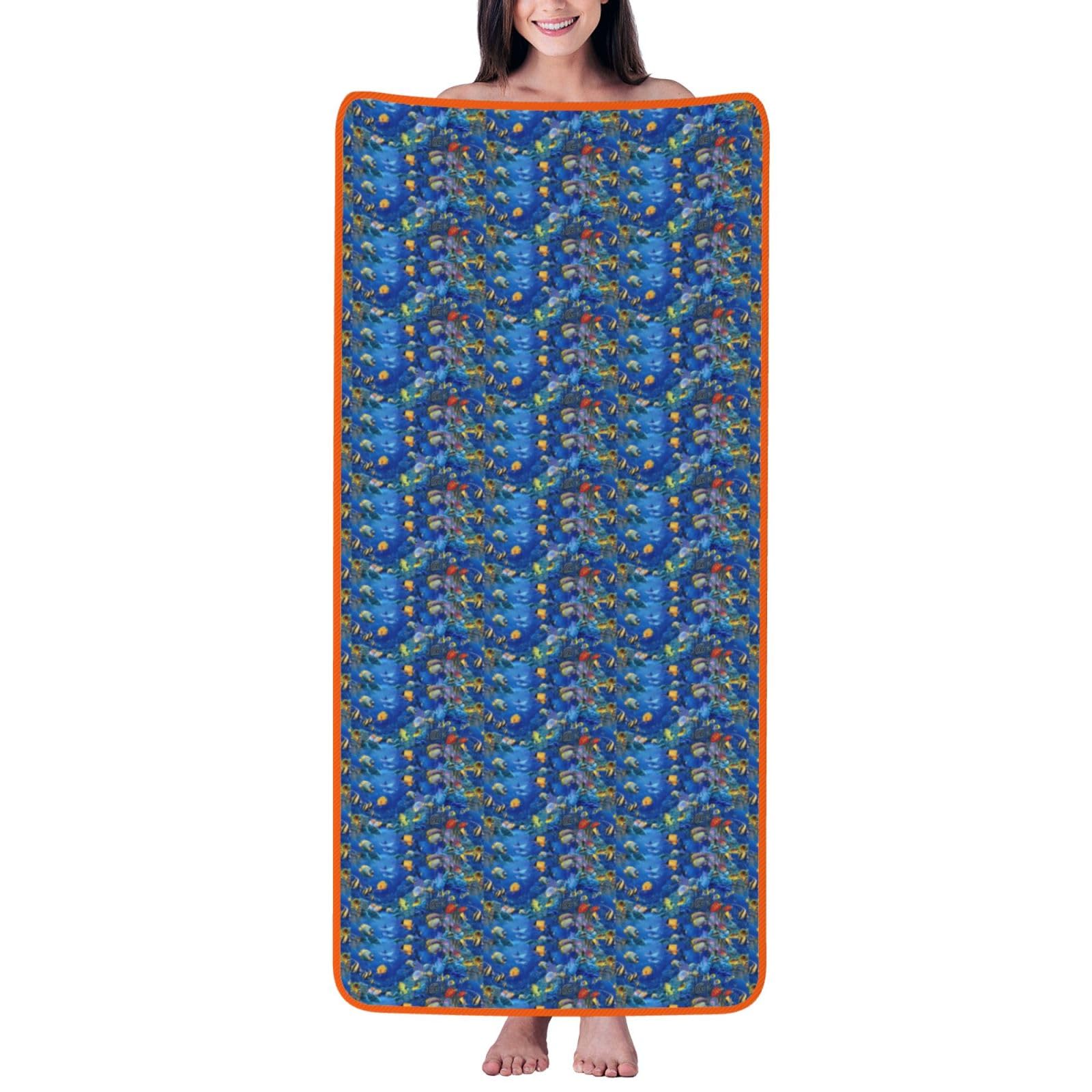Toalla de baño de terciopelo coral premium con exclusivo estampado de peces tropicales