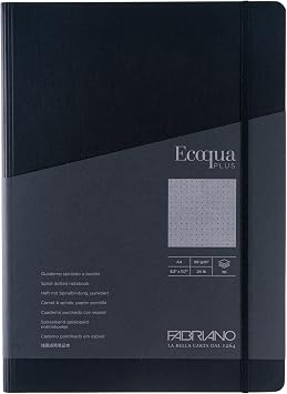 Fabriano Ecoqua Plus Hidden Spiral-Bound Notebook, 8.3 x 11.7, A4, Dotted, Black