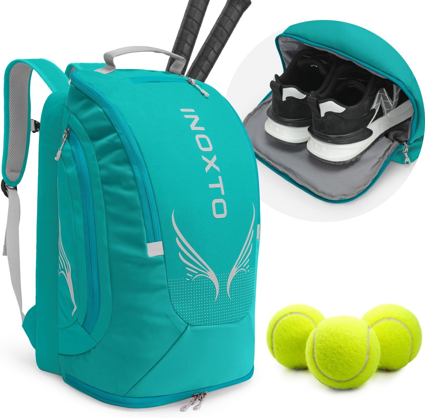 INOXTO 40L Tennis Bags for Women and Men Large Tennis Backpack Can Hold 2 Tennis Rackets, Waterproof and Breathable Pickleball Bag with Independent Shoe Storage for Tennis Badminton Travel Camping