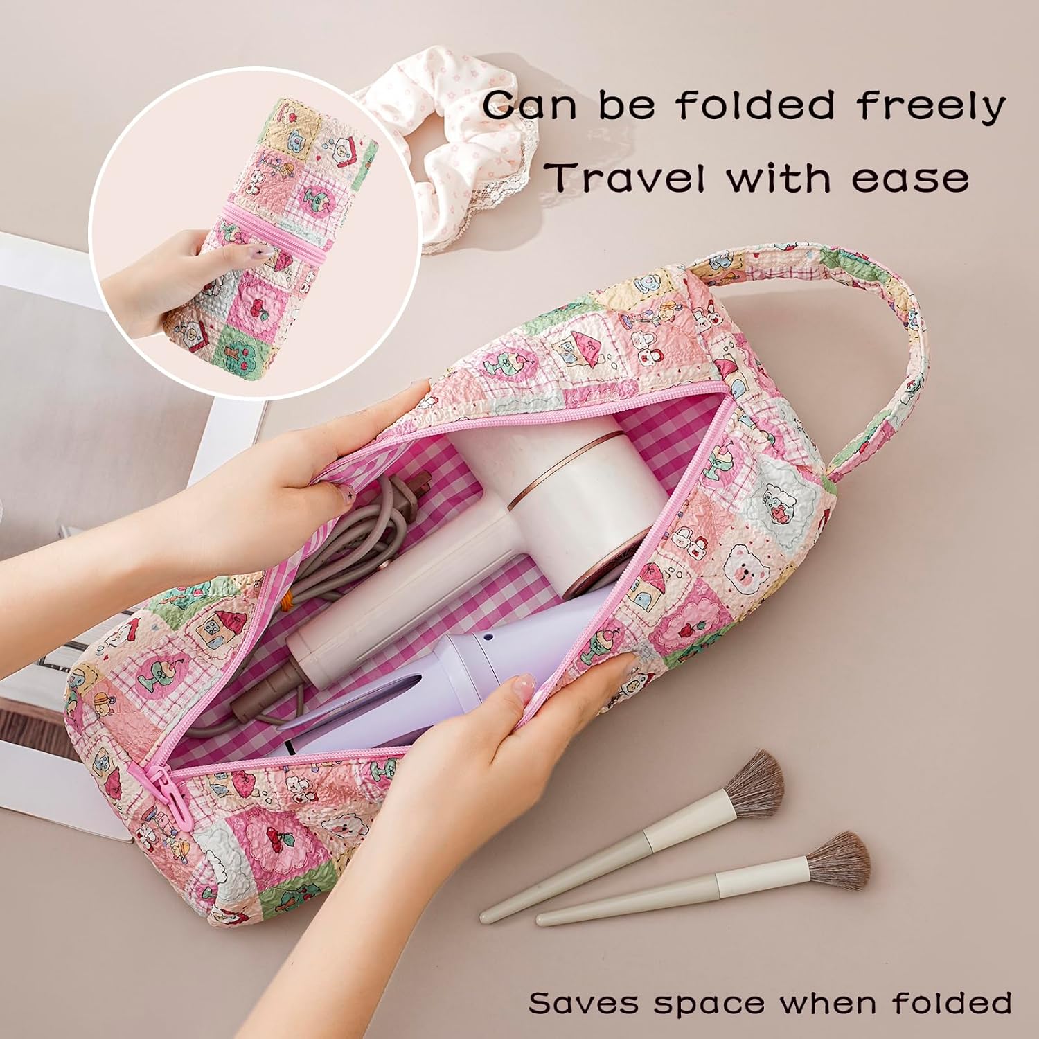 Quilted Hair Tools Travel Bag,Hair Styling Accessories Storage Case for Shark FlexStyle, Dyson Airwrap Hair Dryer, Curling Iron, Revlon Hair Tools,Portable and foldable(03Checkered) - Image 2