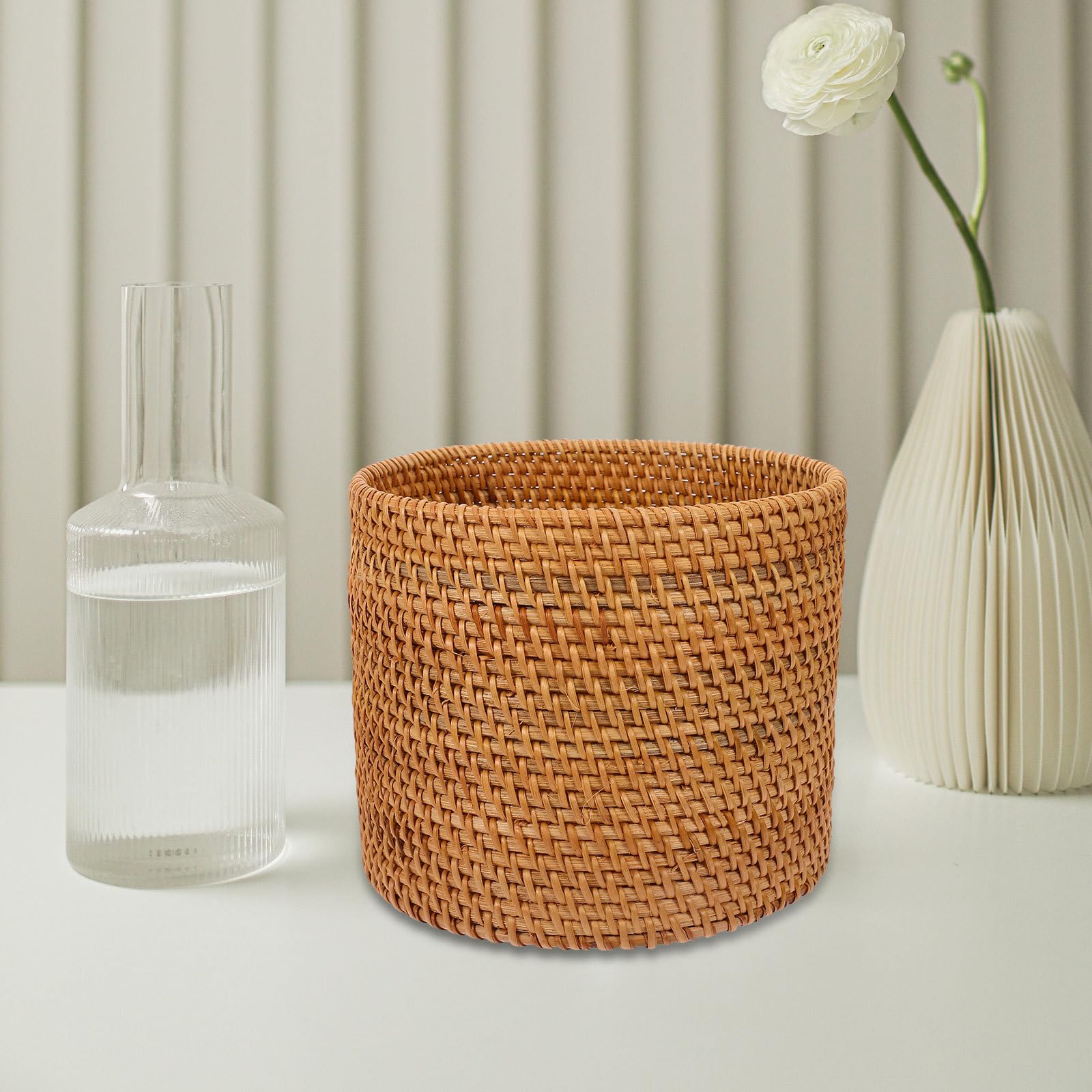 TOYANDONA Cesto Rotondo Intrecciato in Simil Rattan per Casa Porta Pane e Frutta Multiuso per Organizzazione e Decorazione Materiale Sicuro e Portatile