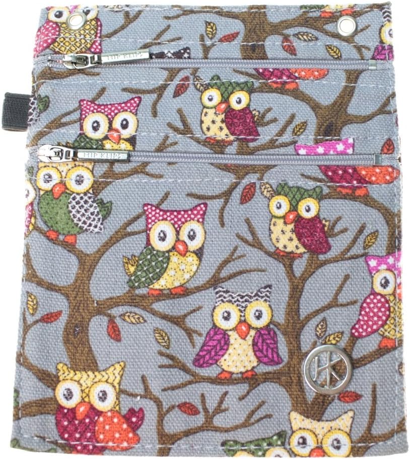 Double Zipper Hip Klip - Large with Elastic Loop - Owls on Gray - Cotton