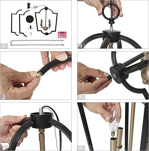 Miniatura 7 de Durent Lighting Moderno candelabro negro y dorado, lámpara colgante de 4 luces para isla de cocina, comedor y sala de estar, dormitorio, vestíbulo y