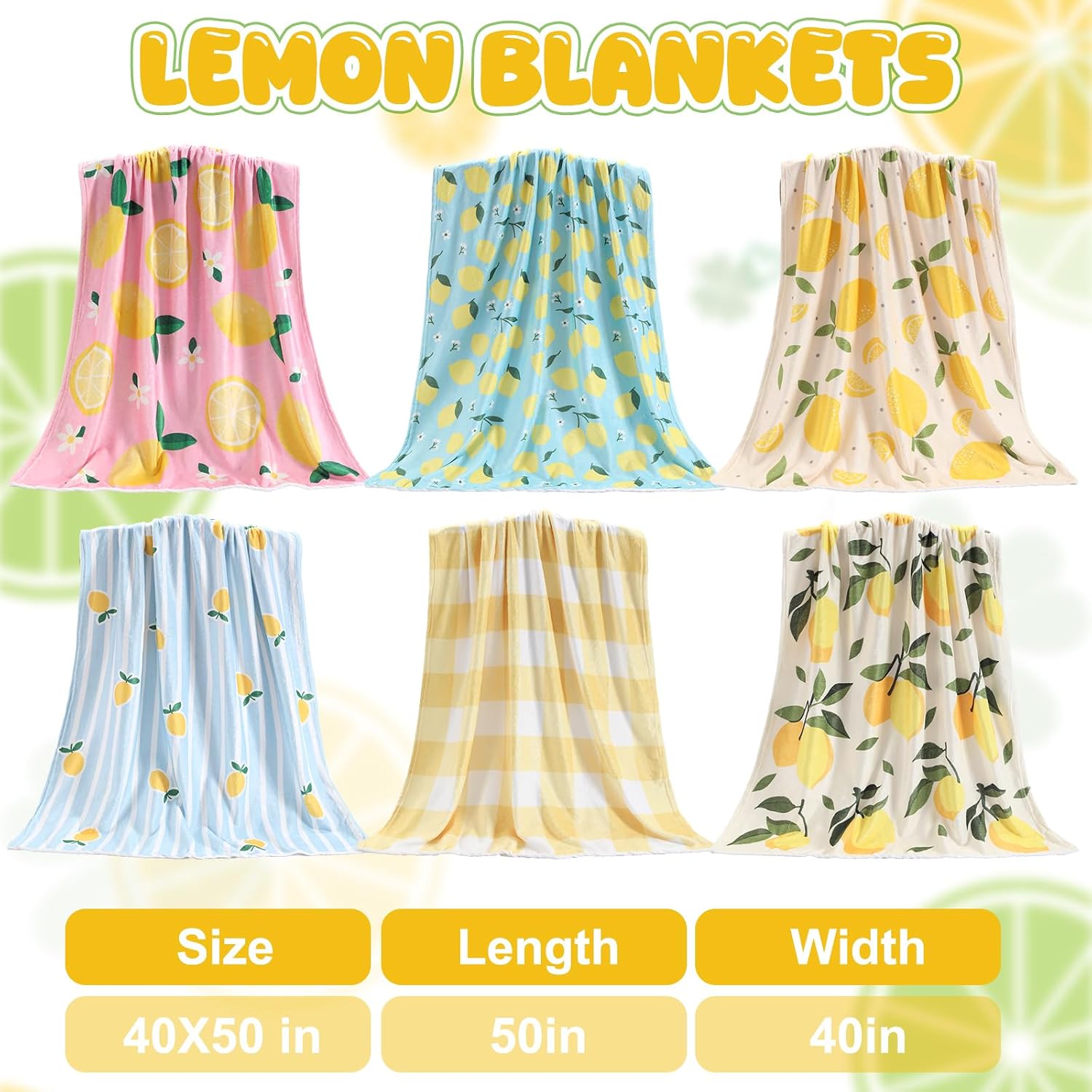 Moukeren 6 Pcs Lemon Flannel Blanket Bulk Gifts for Mother's Day Fruit Pattern Lightweight Throw Blankets Home Living Room Sofa Chairs Decor Lemons Gifts for Mom Women Lemon Party Favors