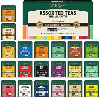 VAHDAM, Assorted Tea Sampler (20 Delicious Variety, 40 Individually Wrapped Pyramid Teabags) Long Leaf Premium Teas I Tea ...