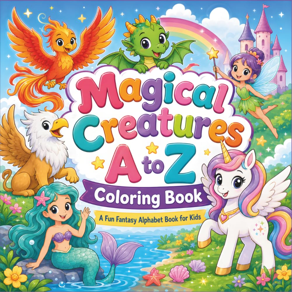 Magical Creatures A to Z Coloring Book: A Fun Fantasy Alphabet Book for Kids