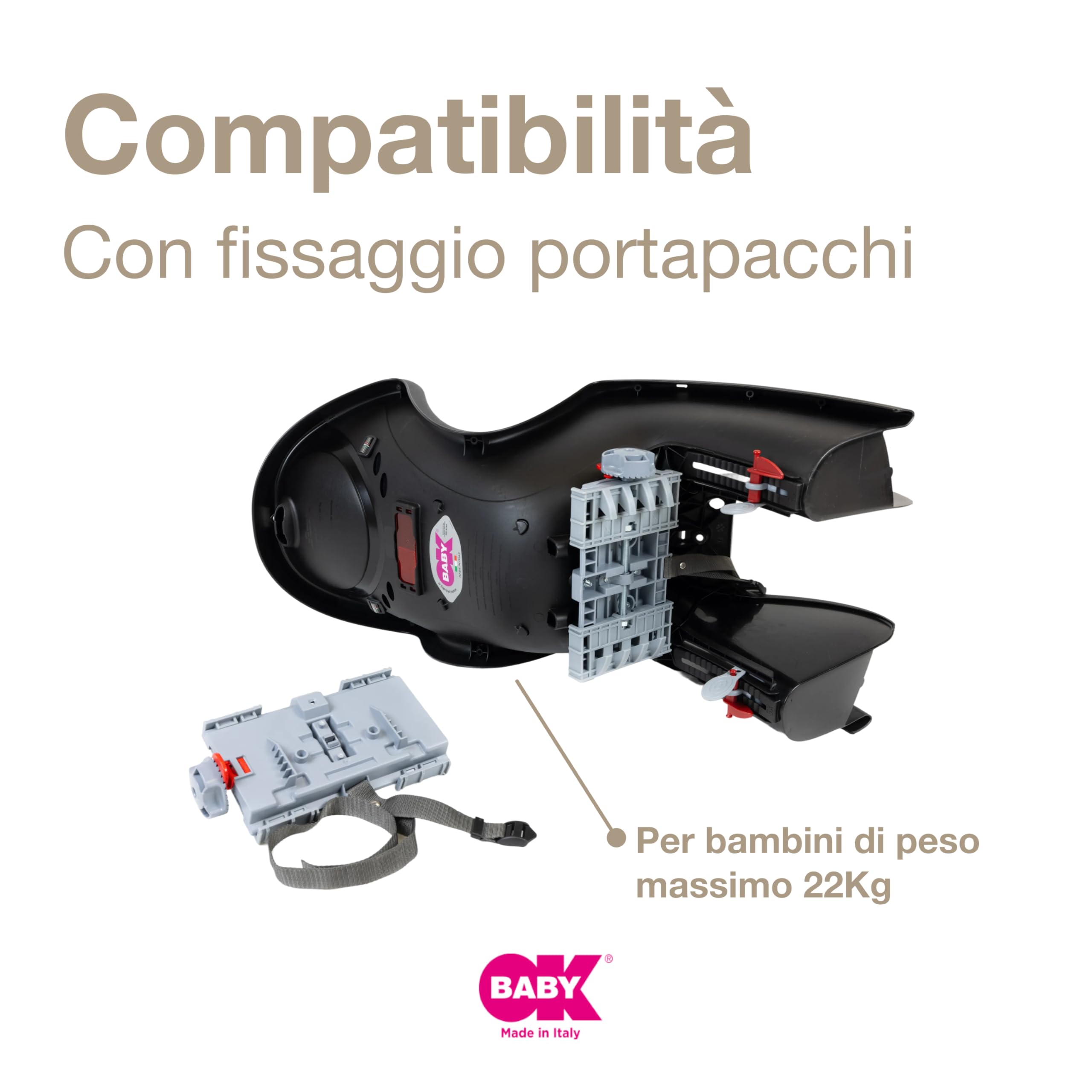 OKBABY Baby Shield - Seggiolino Da Bicicletta Posteriore Per Bambini Fino A 22 Kg - Aggancio Al Portapacchi - Nero E Argento