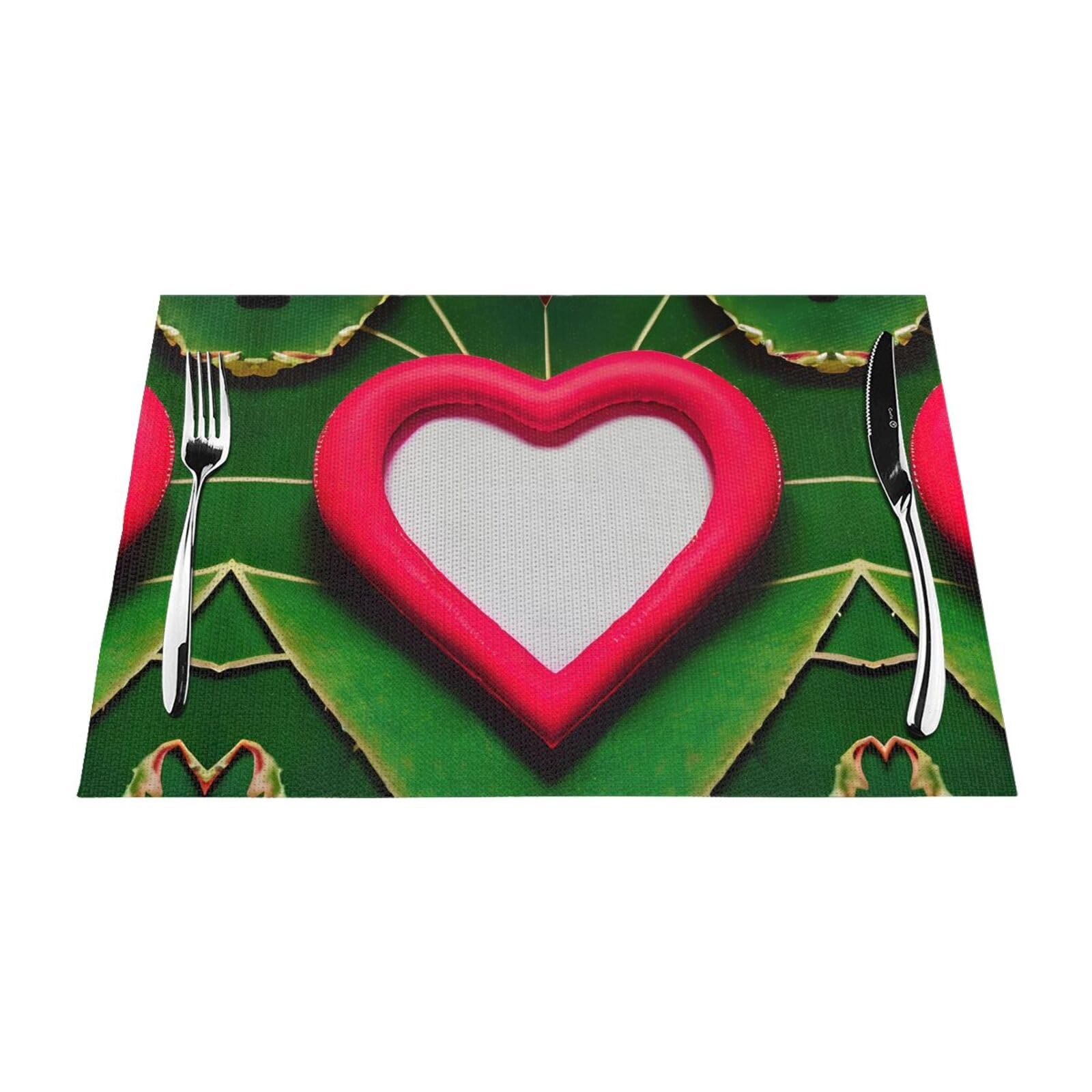 Placemats Set of 6,Table Mats Washable Placemat Decoration, Valentine's Day Love Print