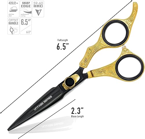 Miniatura 5 de Tijeras profesionales para el cabello, 6.5 pulgadas de acero inoxidable japonés de alta calidad, tijeras de peluquería con navaja lisa y cuchillas