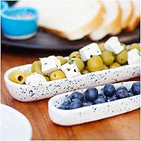 Vista 5 de roro Vajilla de gres cerámico con manchas oliva - Juego de 2 tazones largos con pinza con brillo espezado blanco - Ideal para tabla de queso