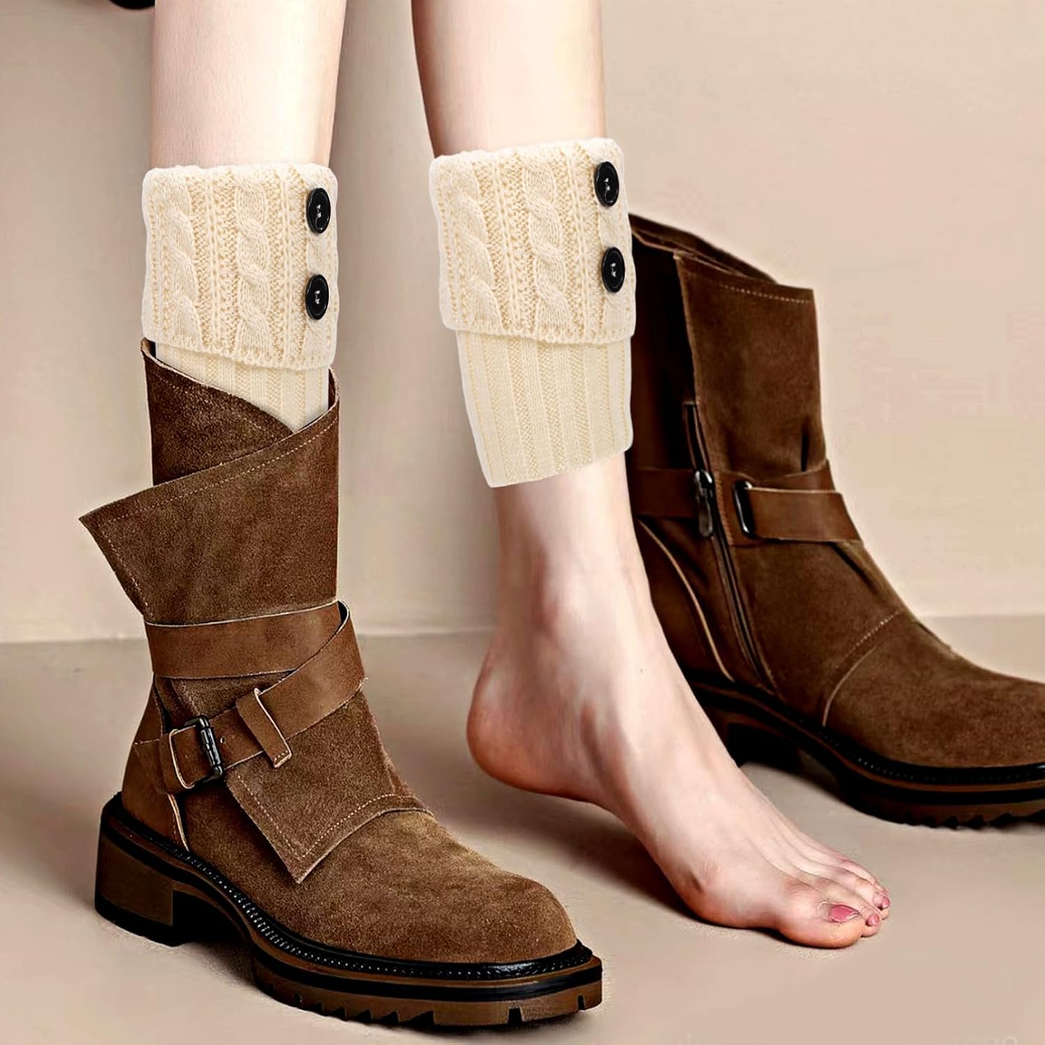 4pairs Women's Knit Leg Warmers Ankle Socks Boot Topper Cold Weather Leg Warmer Socks for Women