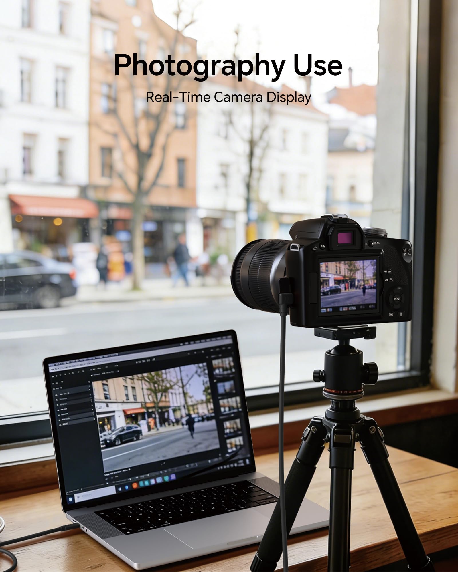 Cavo attivo USB C per fotocamera, cavo di trasferimento dati USB 3.2 Gen 1 5Gbps per live view, angolo di rotazione, nucleo in rame aggiornato, per fotografi, videografi, vlogger e creatori di