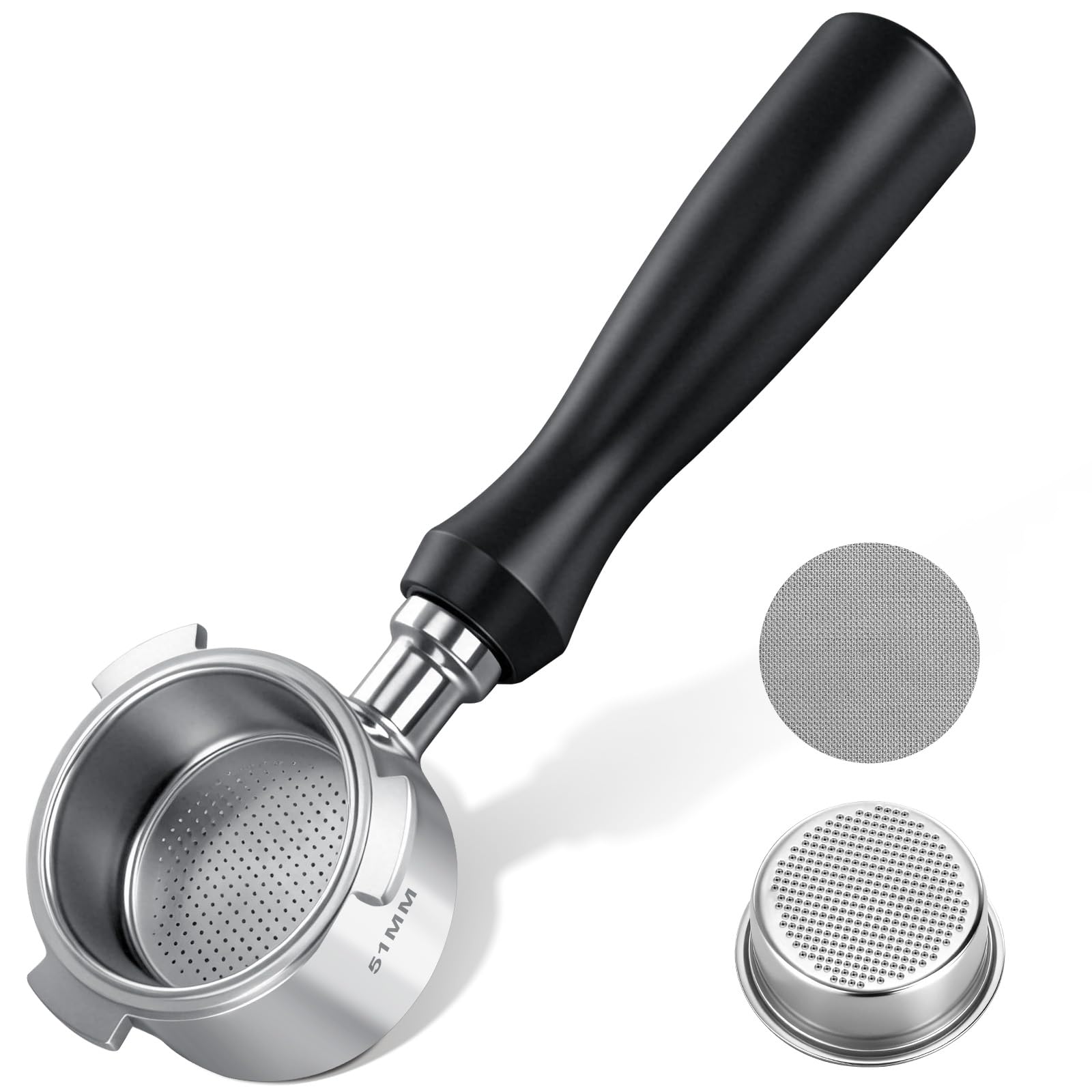 VINATO Porte-filtre sans fond 51mm – Construction entièrement métallique | Compatible avec DeLonghi EC680 / EC685 / EC885 / EC890