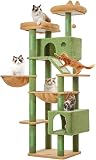 Taoqimiao Cat Tree, 180cm Cat Tower for Indoor Cats Large Cats, Multi-level Cat Climbing Tower, 8 Sisal Scratching Posts, Metal Frame Cozy Hammock, Scratch Board, 2 Top Perches, Green MSC026L - 9