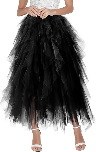 Faldas de tul para mujer, falda tutú escalonada de malla, falda de tul midi con cintura elástica alta y baja para fiesta