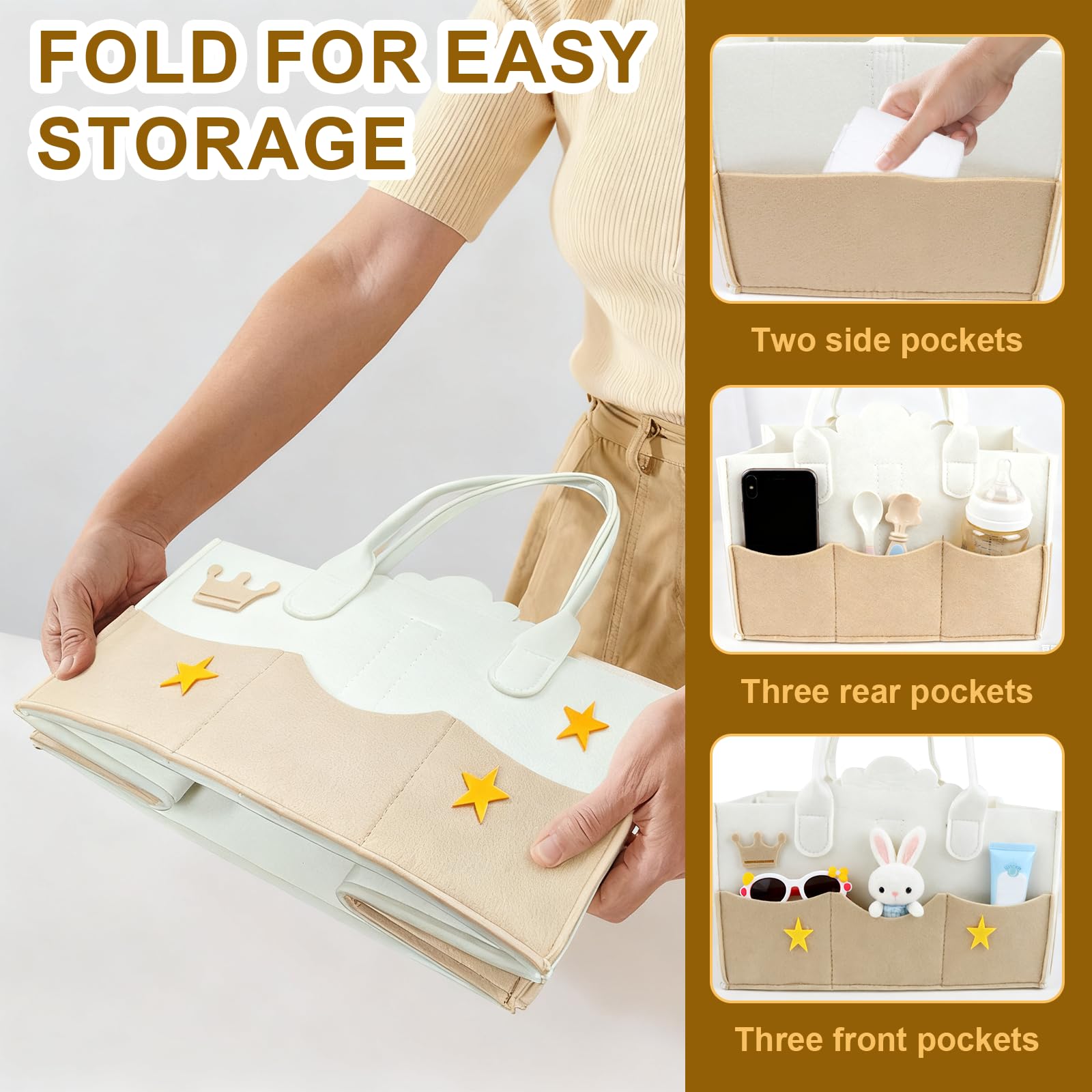 Cesta Organizadora Bebe,Organizador Pañales de Fieltro con Compartimentos Extraíbles,Cestas Bebe Cesta Cambiador para Juguetes,Libros Ilustrados,Aperitivos,Material de Oficina