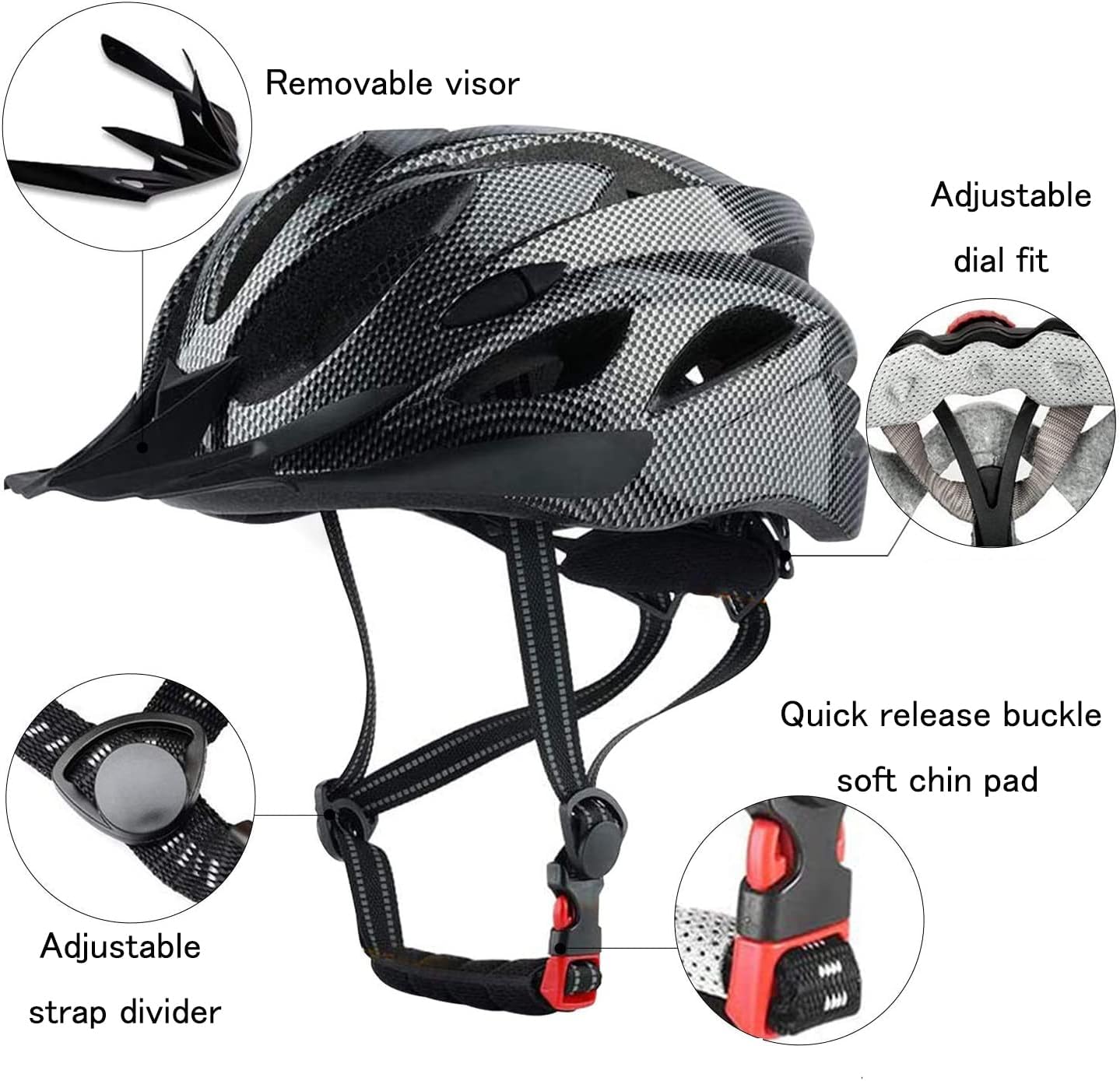 Adult Cycling Bike Helmet, Lightweight and Adjustable with Pads&Visor for Men and Women,Premium Quality Airflow Unisex Bike Helmet,Suggested Fit 58-61 cm