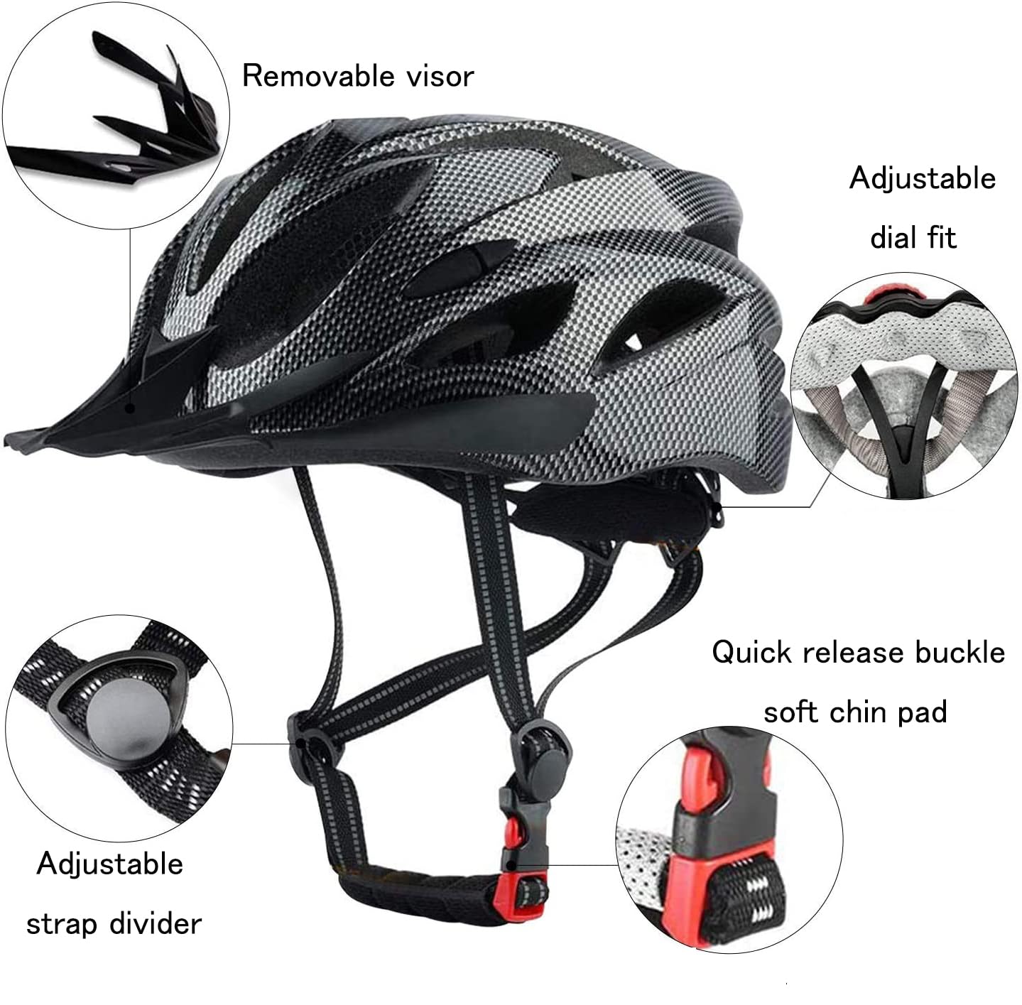 Adult Cycling Bike Helmet, Lightweight and Adjustable with Pads&Visor for Men and Women,Premium Quality Airflow Unisex Bike Helmet,Suggested Fit 57-62 cm (Black)