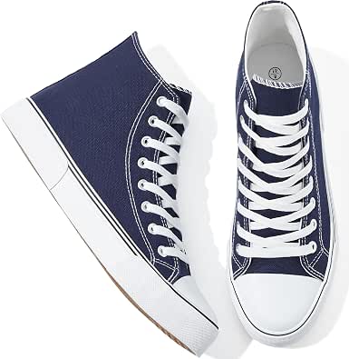 Adokoo High Top Sneakers for Men Canvas Casual White Black Sneakers Shoes for Men Lace Up Fashion Comfortable Walking Shoes