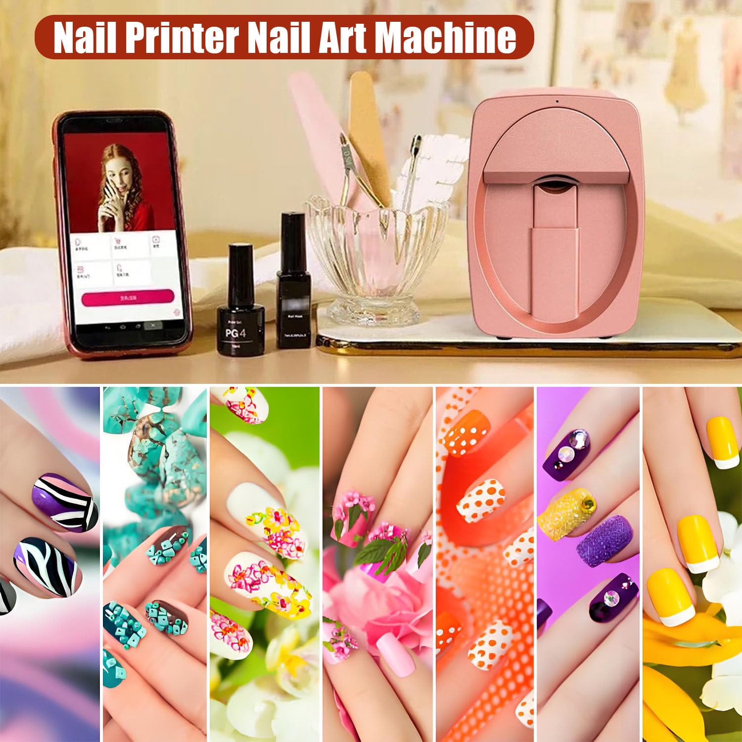 3D-Smart-Nageldrucker, Mini-Leichter Kommerzieller Nageldrucker, 3D Printer Support App/DIY, Nail Art Printer Machine, Nailart-Maschine, 30 Sekunden Malen Für Mädchen-Heimnägel White