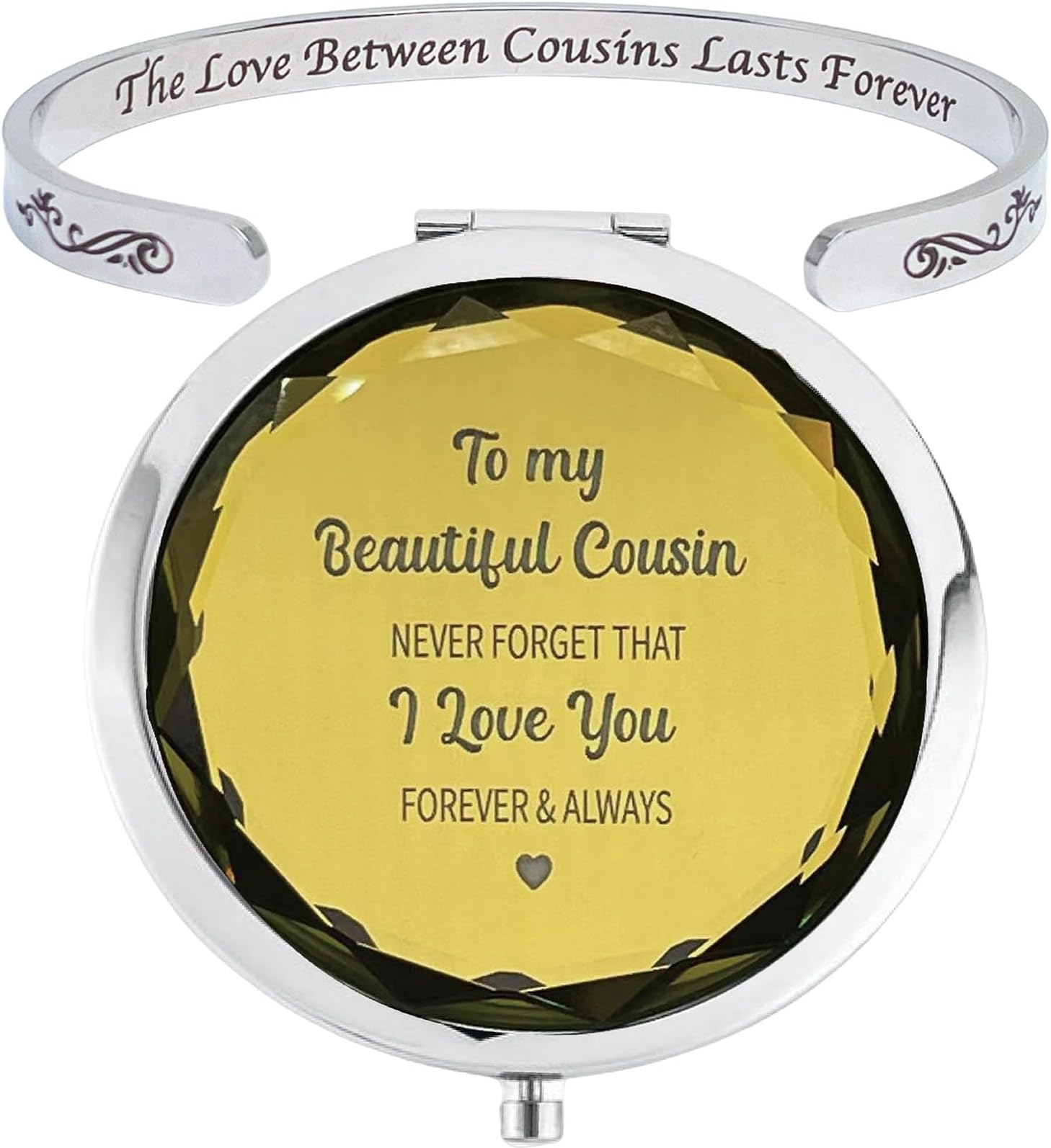 Birthday Gifts for Cousin Female, Cousin Bracelets for Women, Cousin Mirror Compact, Favorite Cousin Gifts from Cousin, Sister Cousin Gifts, Happy Birthday Cousin, Gifts for Cousin Girl, Large,