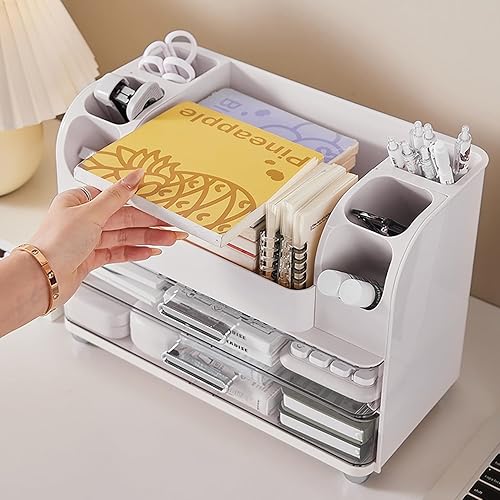 Miniatura 8 de Organizador de maquillaje con cajones para tocador, organizador de encimera de baño con soporte para cepillos, organizador de almacenamiento para