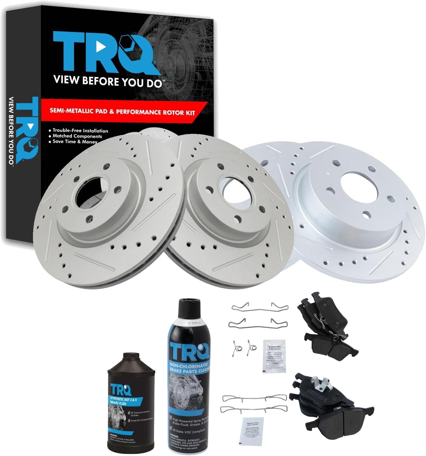 TRQ Front and Rear Performance Brake Pad & Rotor Kit Brake Chemical Kit Brake Pads Brake Rotors Set Semi-Metallic Premium G-Coated Compatible with 2013-2016 Ford C-Max Escape
