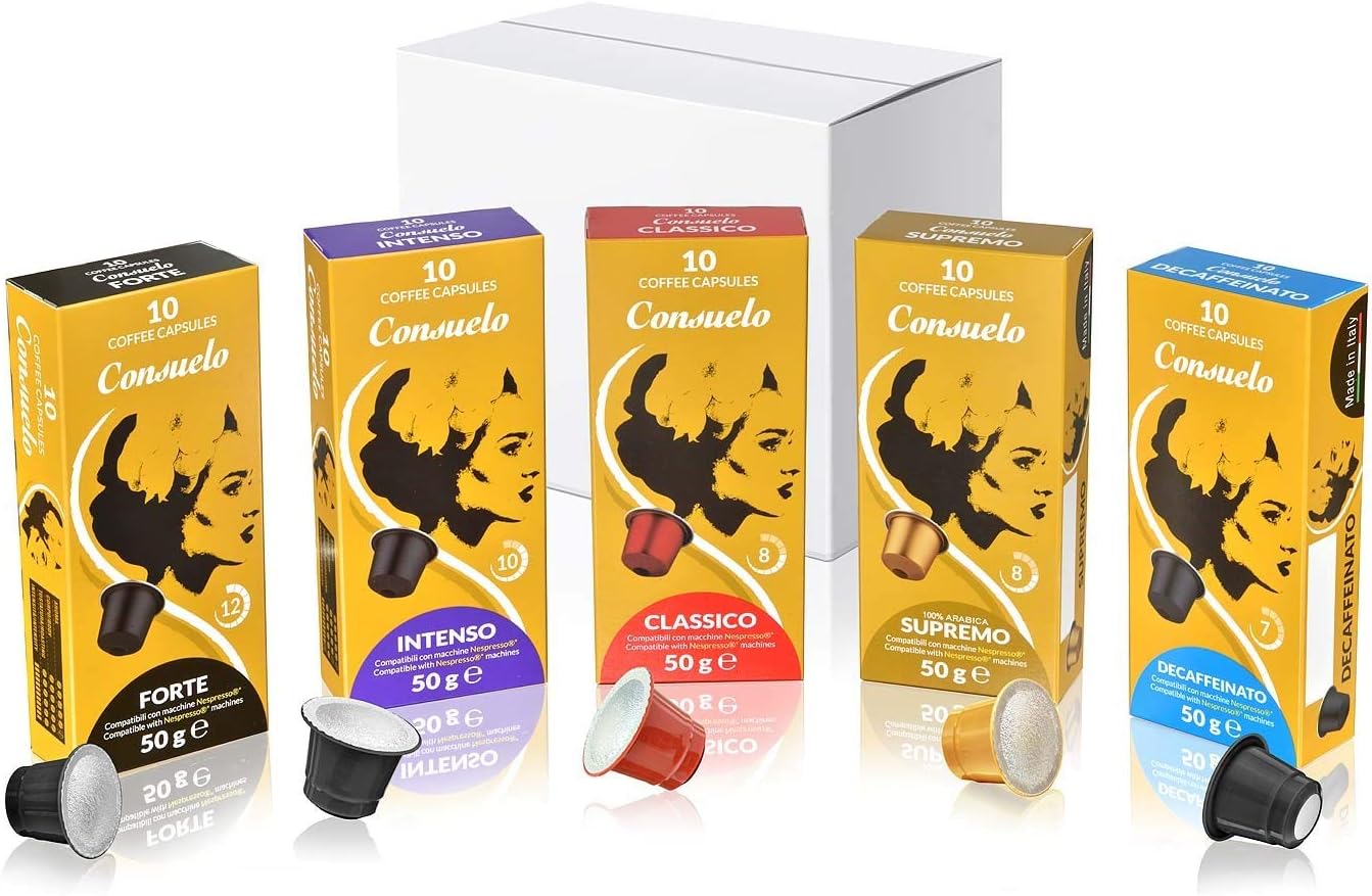 Consuelo Nespresso* compatible Capsules - Tasting kit, 50 coffee capsules (5X10)
