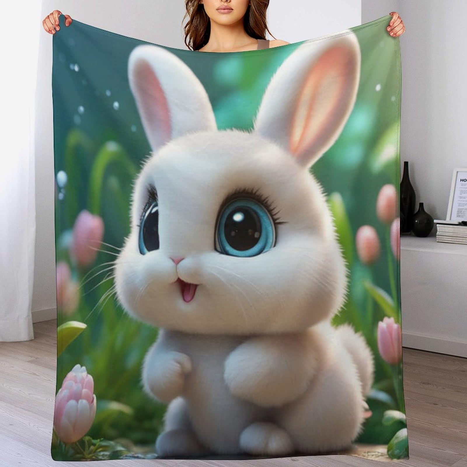 Couverture Polaire Douce contre le Froid | Plaid Flanelle Lapin pour Canapé