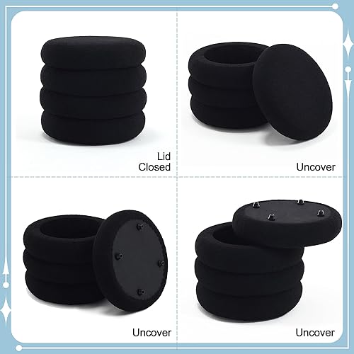 Miniatura 4 de Flouki Otomana de sherpa, otomana de peluche con almacenamiento, puf redondo otomano de almacenamiento para sala de estar y dormitorio, negro, juego