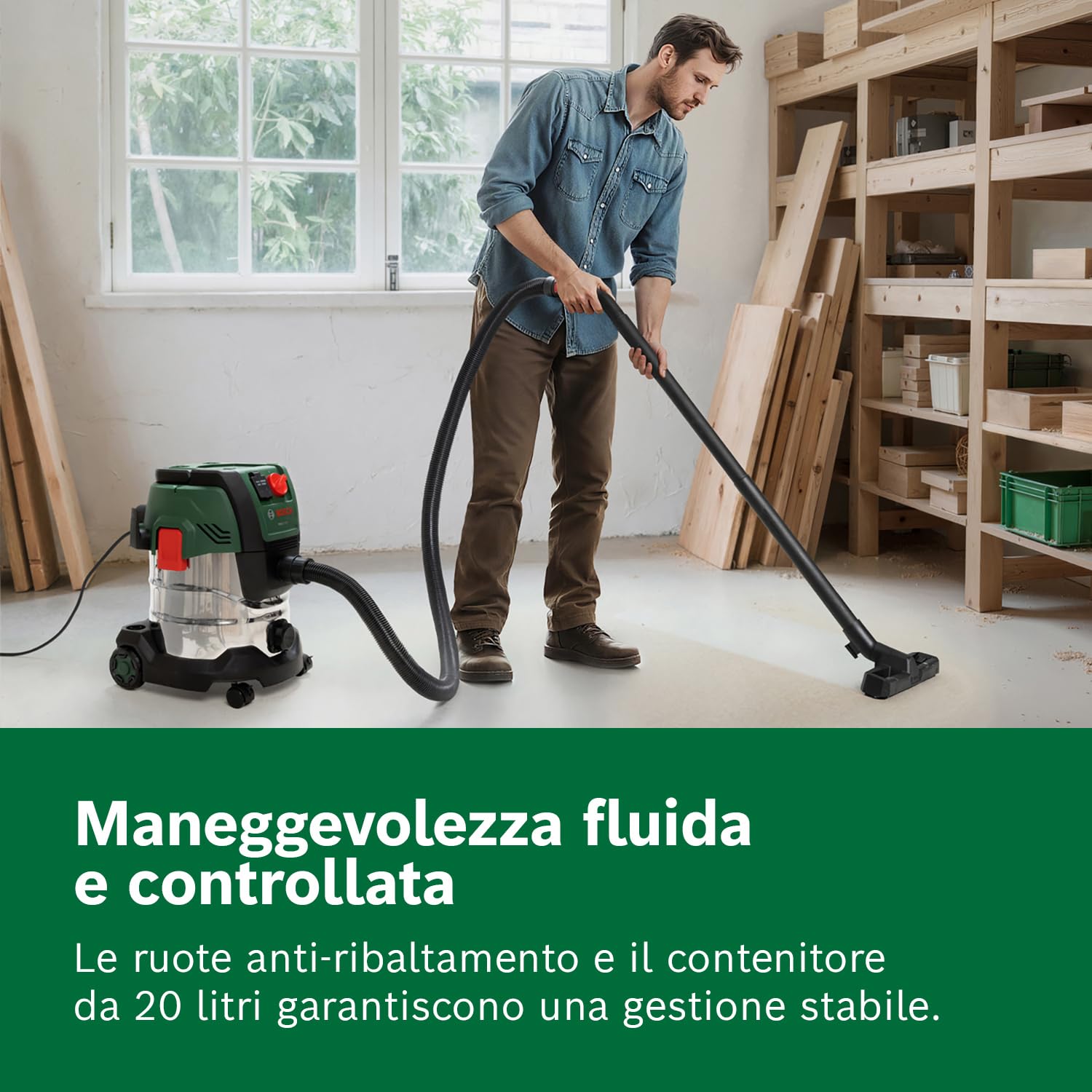 Bosch Aspirapolvere a filo PAS20-220P (Tubi di prolunga, tubo di aspirazione 2,2 m, tubo a gomito/impugnatura, bocchette, borsa in tessuto (Uni), filtro plissettato piatto, UniversalAdapter)