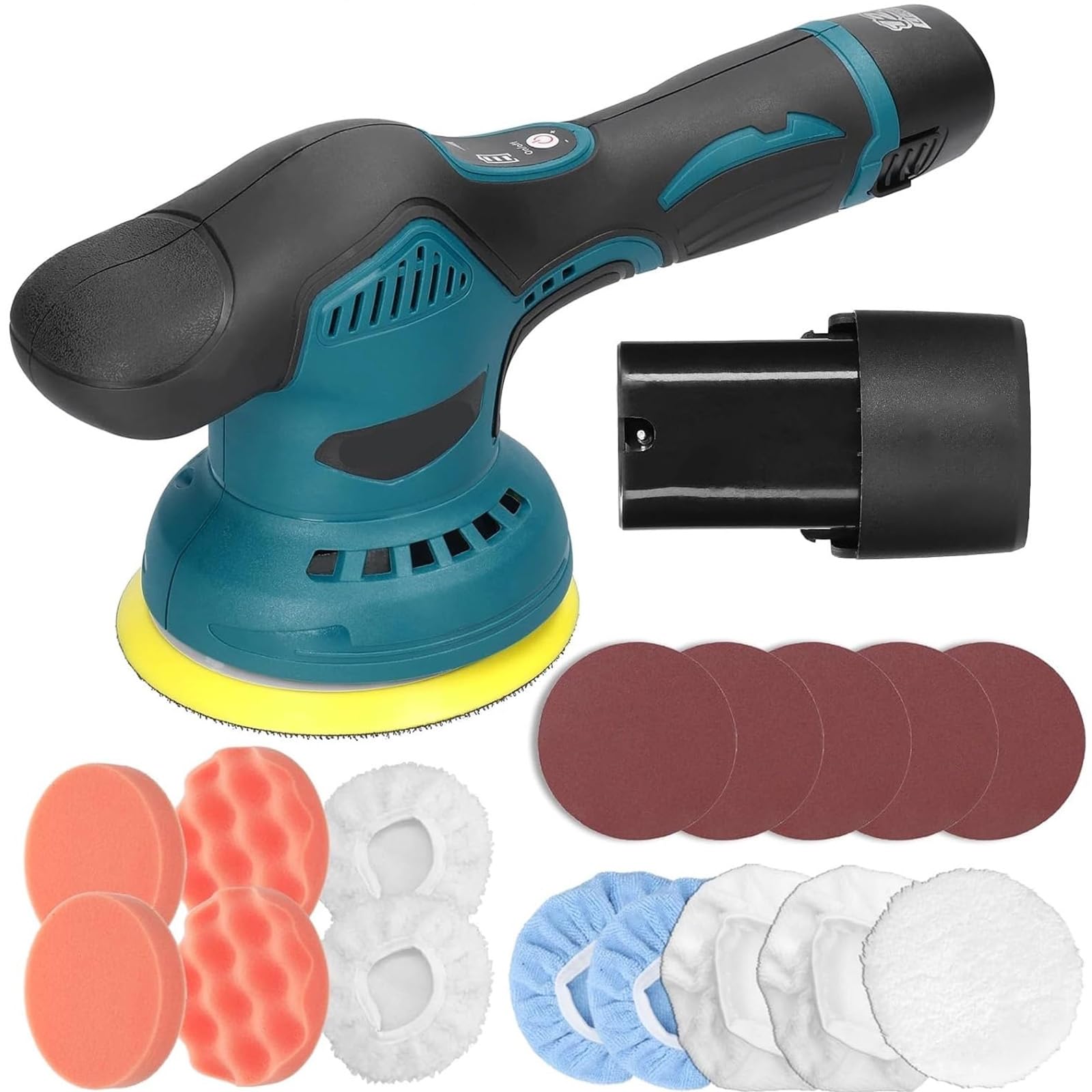 Lijadora y pulidora inalámbrica para cochesembarcaciones, 5000 rpm, velocidades ajustables, 2 baterías recargables, empuñadura cómoda, motor eficiente, mango ergonómico recubierto de goma