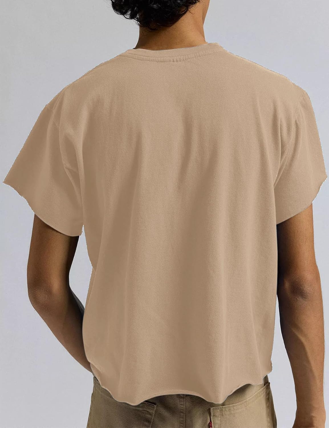 Men's Short Sleeve Round Neck T Shirts Boxy Raw Cut Tee Casual Basic Tops - Image 2