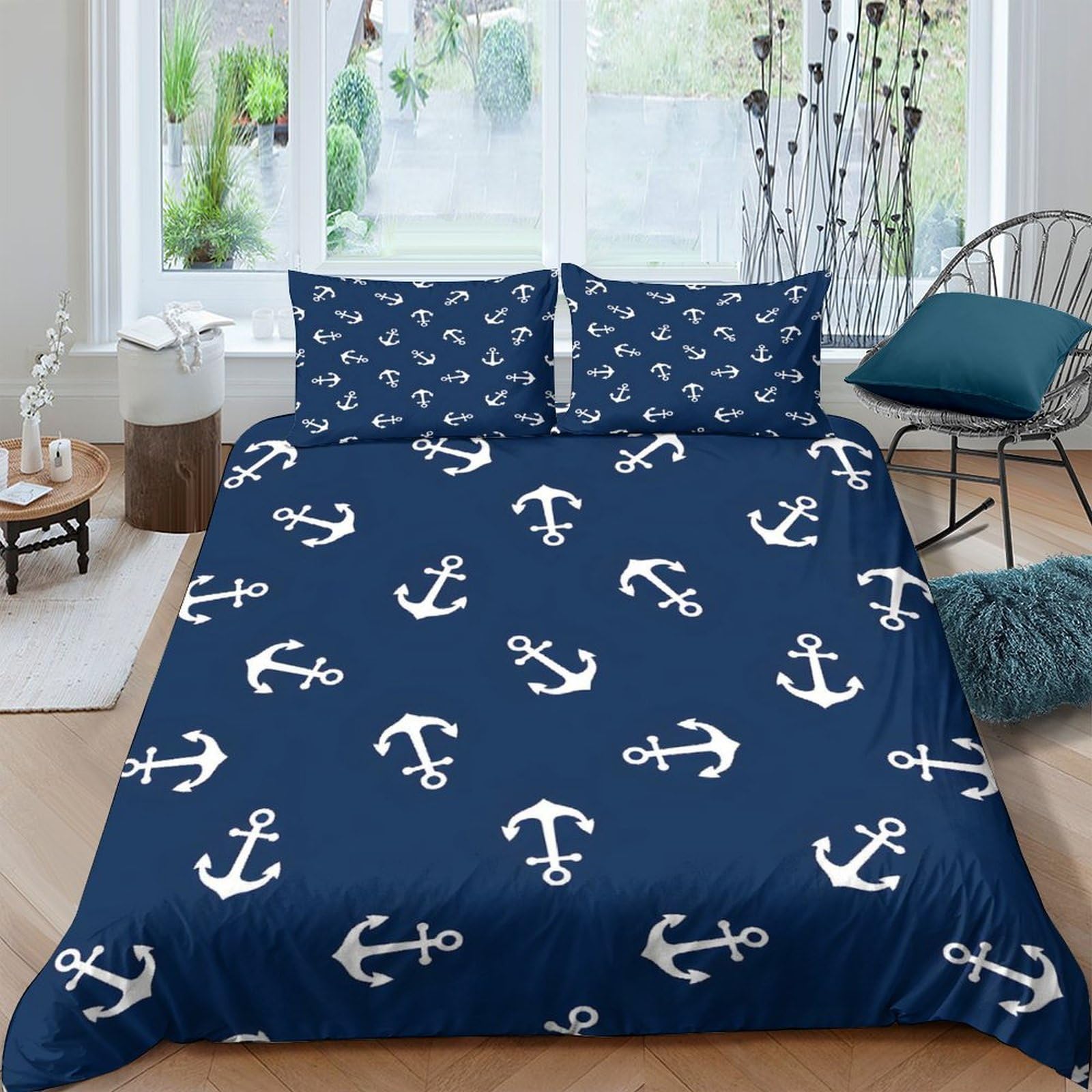 Ctjqhvkz Style-9 3D Printed Navy Anchor Fitted Sheet Microfiber Soft Breathable Nautical Mattress Cover For Bedroom Dorm Home Decor Single（135X200cm）