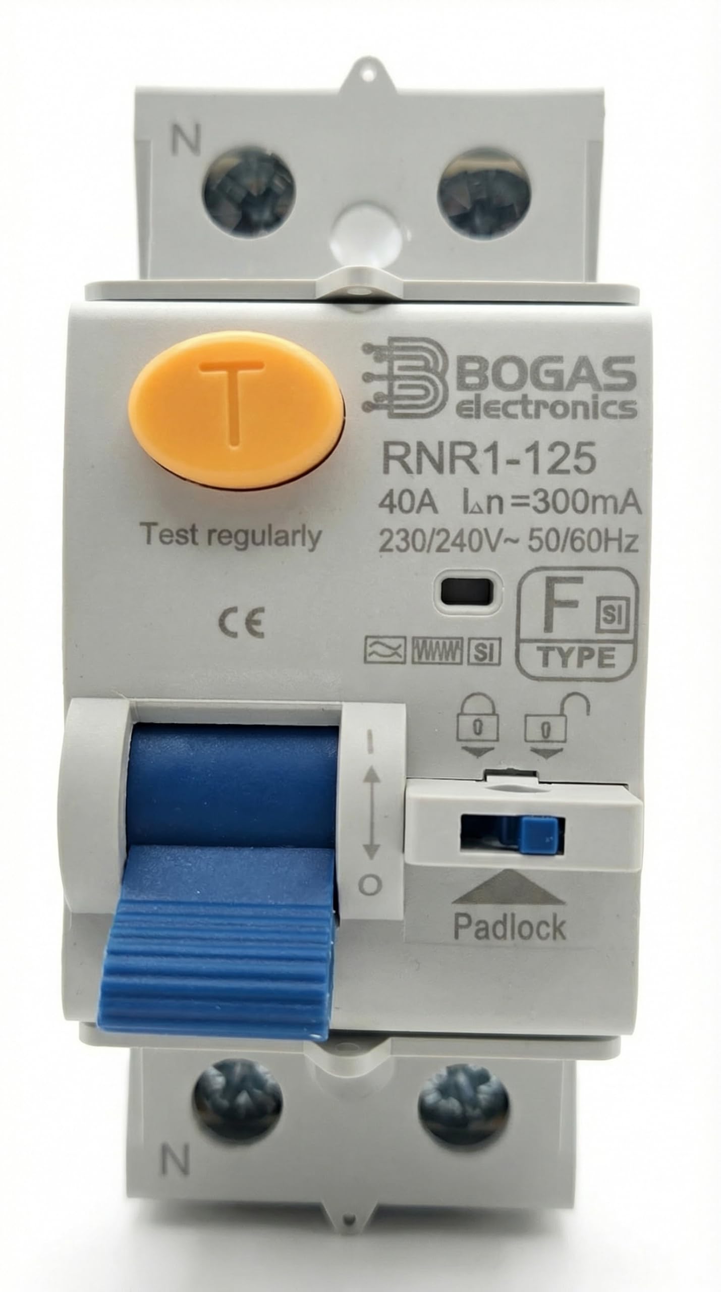 Diferencial electrico Type F-SI |40 amperios|300mA|2 polos (N+F)| con certificaciones oficiales y C E.
