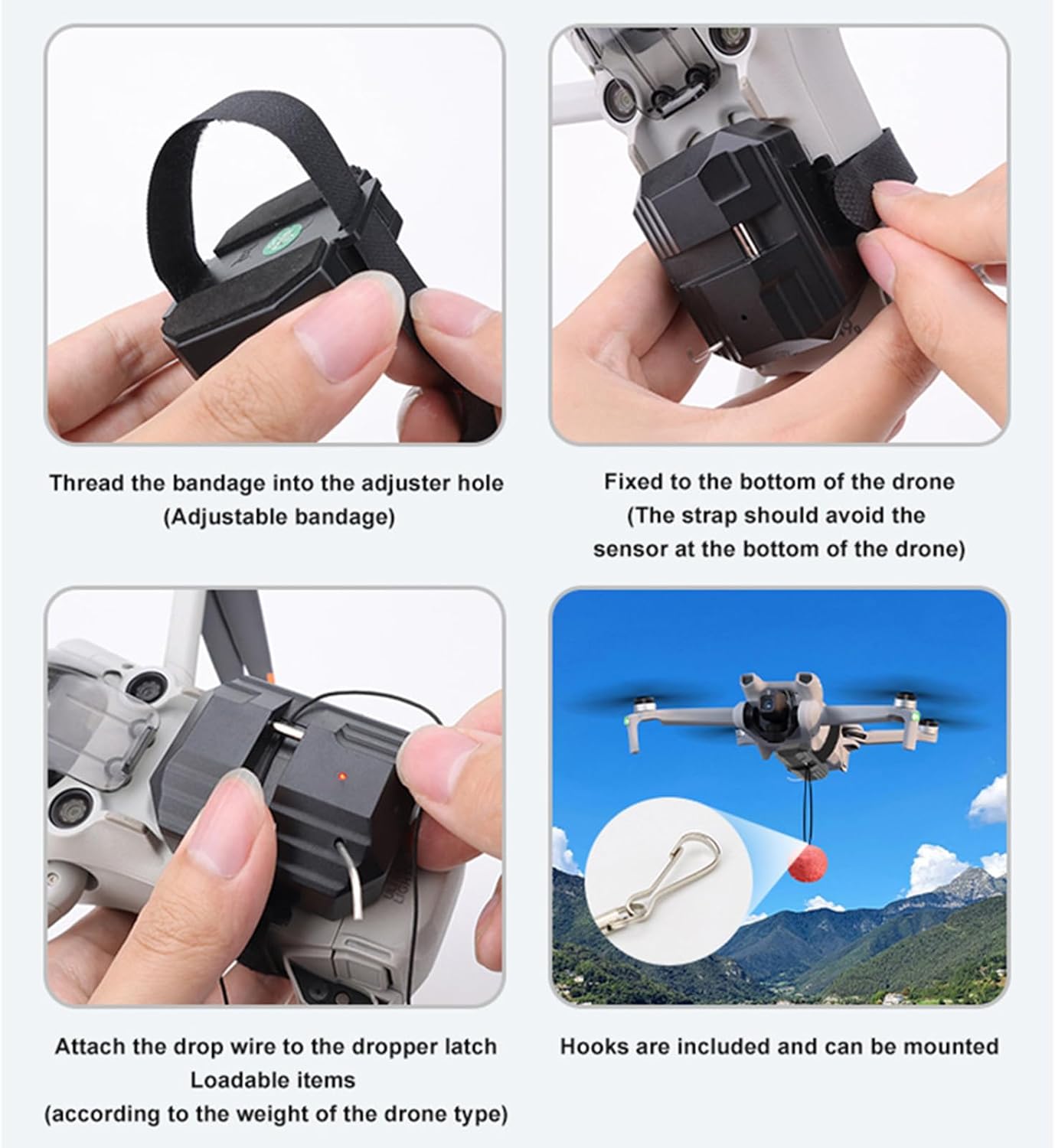 Universal Drone Payload Dropper for DJI FLIP/AIR 3S/Mavic 3 Pro – 500g Capacity Aerial Delivery Launcher, Remote Control Release, Type-C Charging, Easy Mount for Gifts & Supplies