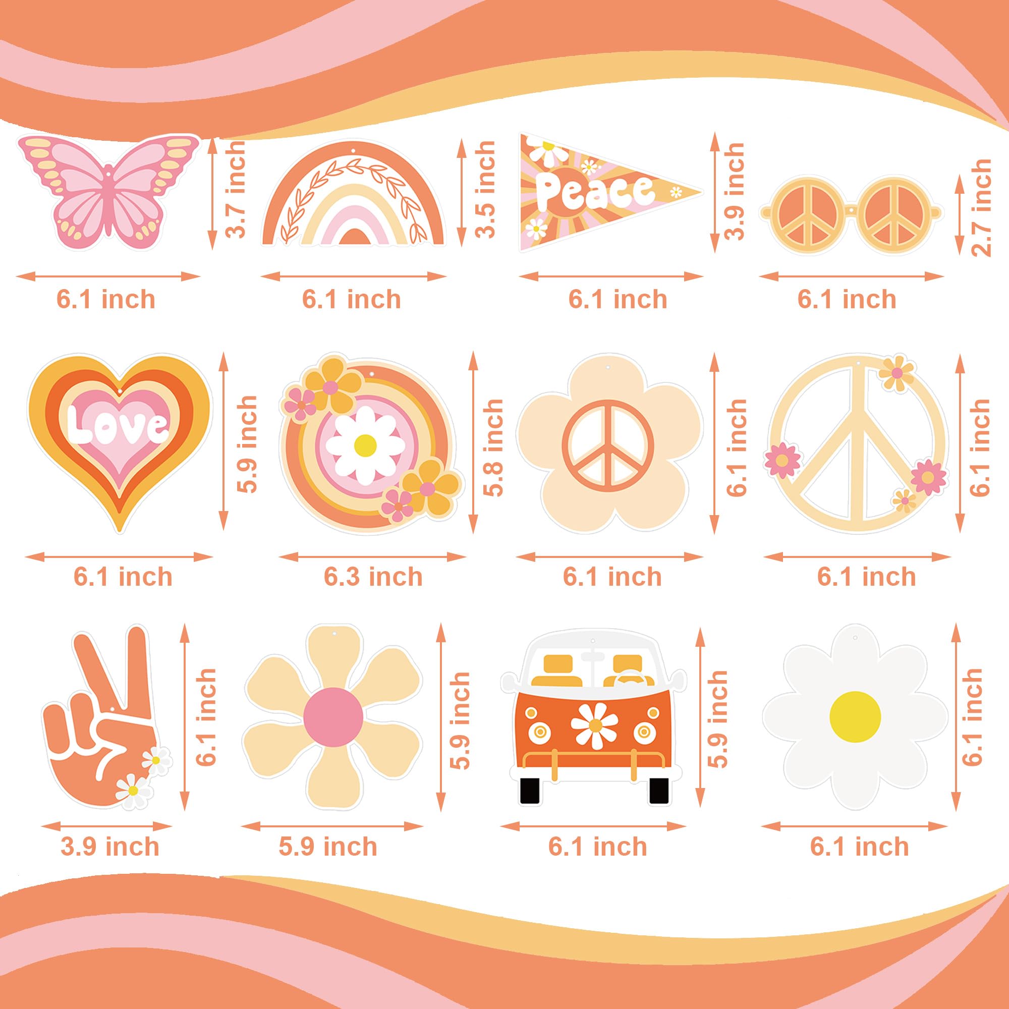 Hippie dekoracje imprezowe, w stylu retro, boho, z napisem "Happy Birthday", hipisowskie, wiszące wiry, boho, struktura miodu, artykuły na przyjęcie urodzinowe, 19 szt