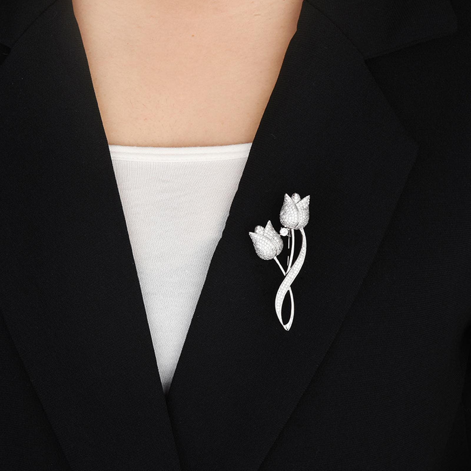 Broches de Moda con Forma de Flor, microincrustaciones de Cobre con Forma de tulipán, Accesorios para cárdigans y Chaquetas Femeninas.
