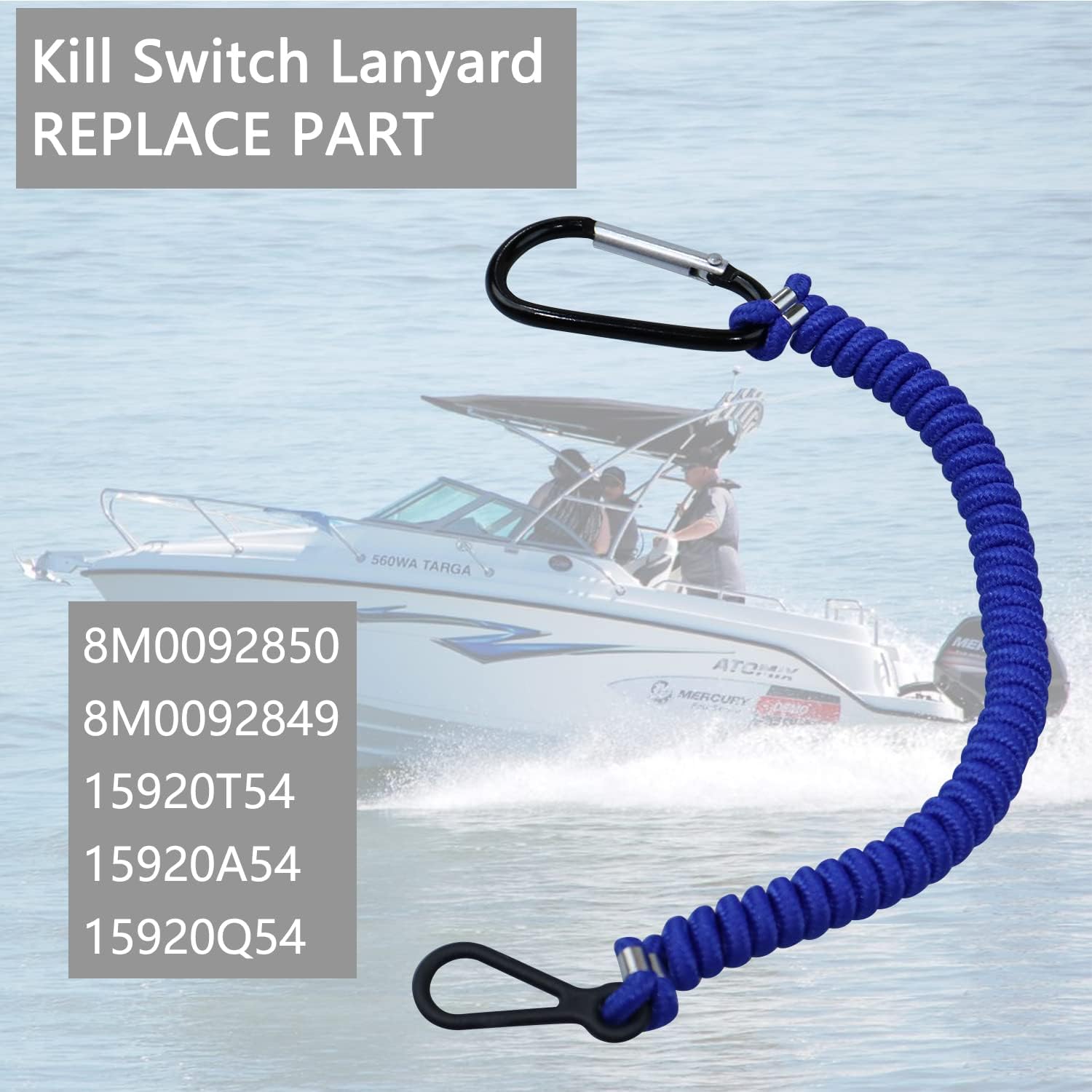 8M0092850 Boat Kill Switch Lanyard, Cord 54 Inch/137 Long, Blue