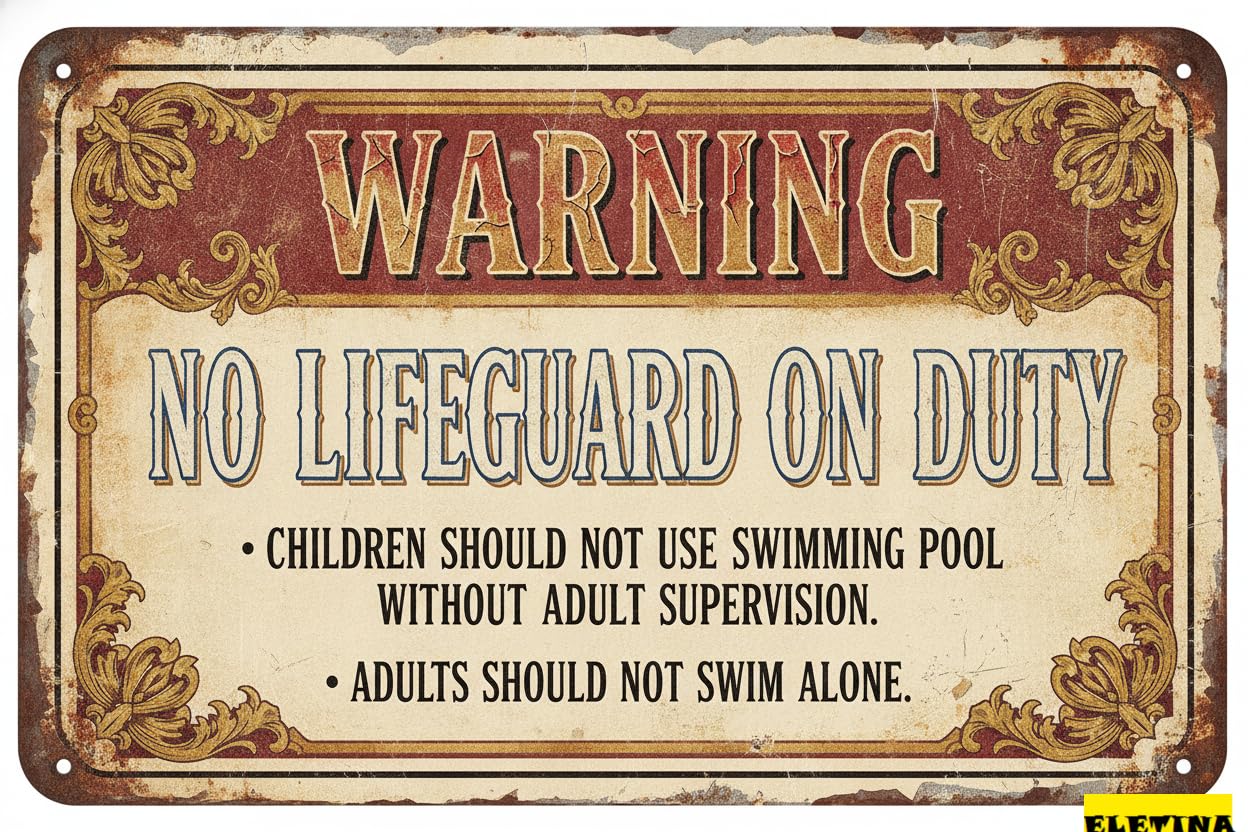 No Lifeguard On Duty Aluminum Warning Tin Sign Weather Resistant UV Protected Rust Free Street Parking Lot 8x12in