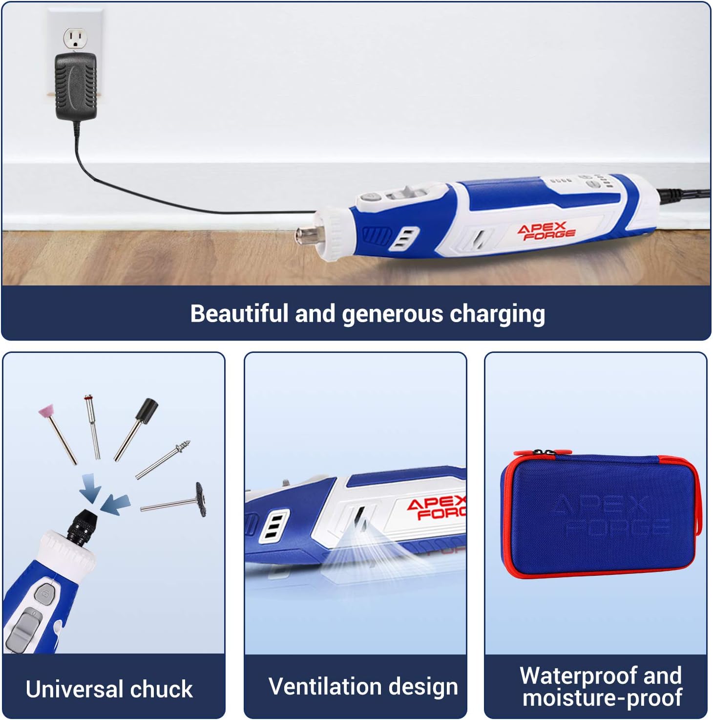 Cordless Rotary Tool, APEXFORGE 8V Power 2.0 Ah Li-ion Battery with 101 Accessories and Shield Attachment, Long Endurance Power- Perfect for Sanding, Grinding, Cutting and Engraving-M8-Blue : Everything Else