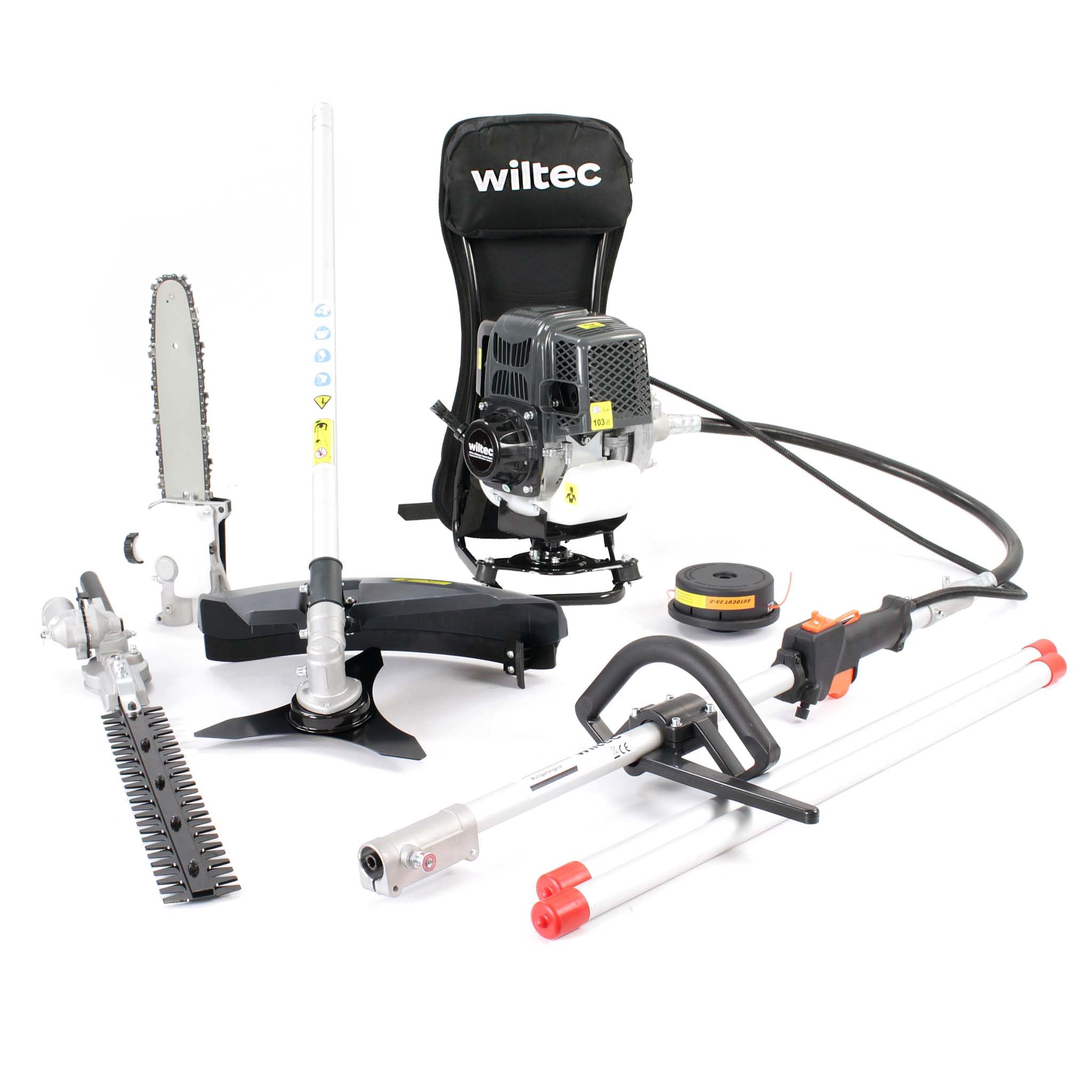 Wiltec 4-in-1 Multi Gardening Tool with 4-stroke Motor incl. Extension e.g. Hedge Shears Pole Pruner