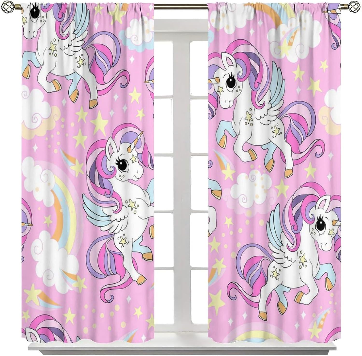 AuiMzoo Unicorn Children Decor Curtains, Cartoon Rainbow