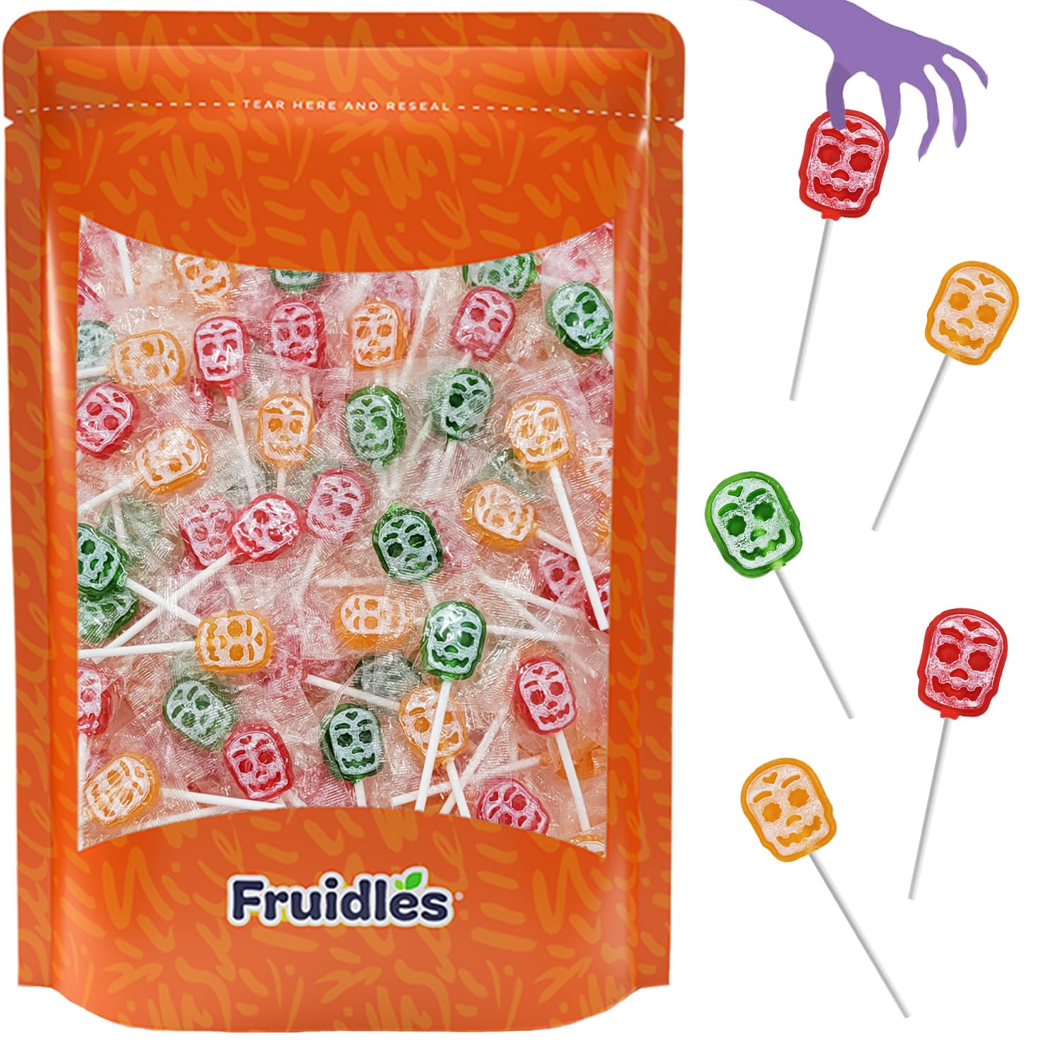 Fruidles Halloween Multicolor Skulls Tattoo Lollipop Suckers Candy, Great for Halloween Goody Bag Fillers, individually Wrapped, 6 Gram Pop (5 Pounds (Bulk))