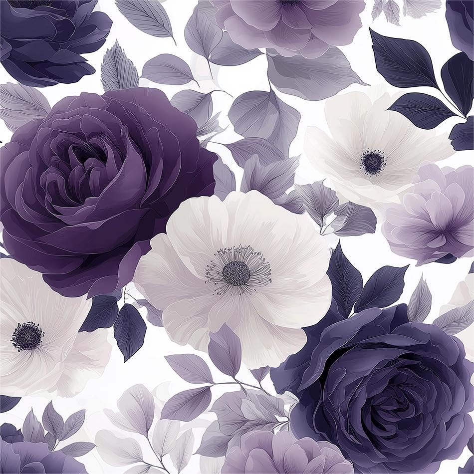 Papel pintado para apartamentos de inquilinos con diseño de peonías moradas y blancas