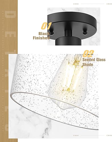 Miniatura 10 de Emak FM082-BN - Lámpara de techo de níquel cepillado de 2 luces, de 11 pulgadas, con pantalla de vidrio semillado para dormitorio, sala de estar,