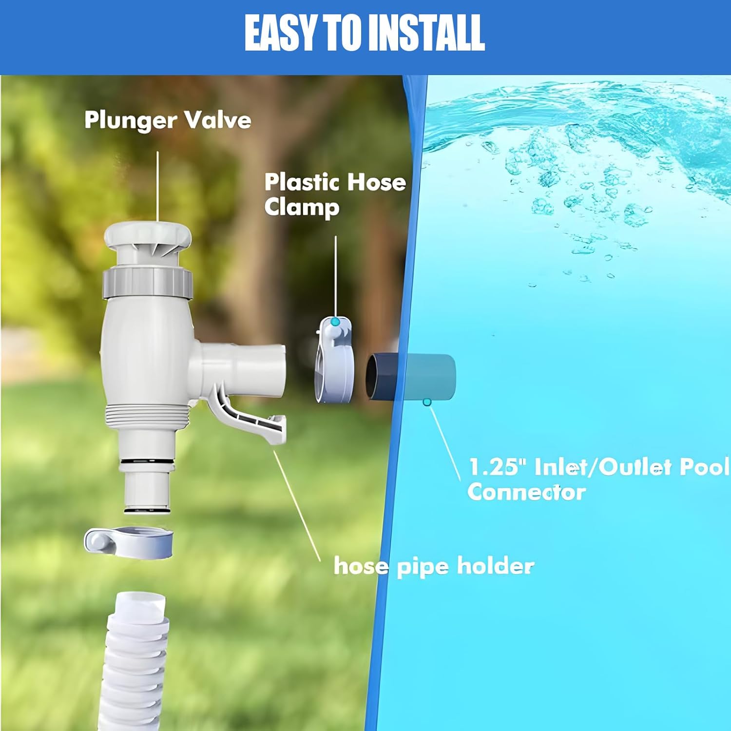 Swimming Pool Hose Plunger Valve, Plunger Valve for Above Ground Swimming Pool with Plunger Valve and Pool Pipe Holder, Pool Replacement Parts Accessories, Pool Pump Parts, 2Pcs