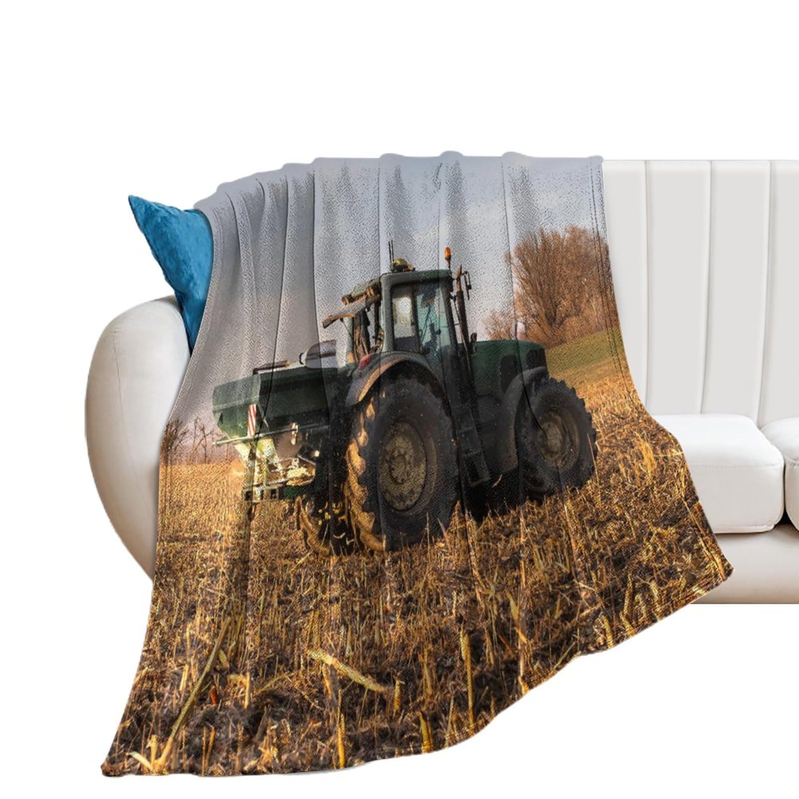 Nibabaeu Men's Multicoloured Agricultural Tractor Seeding Blanket Throws, Soft Fleece Blankets For Wo, Boys, Girls, Cozy Plush Comfy Microfiber Throw Blanket For Couch Sofa Bed Chair 40X50inch (100X125cm)