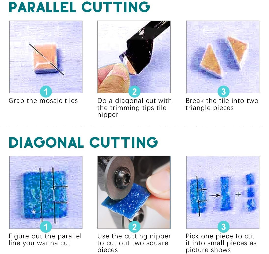Swpeet 9Pcs Mosaic Tools Kit, Including Heavy Duty Glass Mosaic Cut Nippers and Tile Nippers, 2Pcs Scrapers, 2Pcs Tweezers, 1Pcs Double-EndedHook, 1Pcs Spatula with 1Pcs Sponge for Mosaic Tile